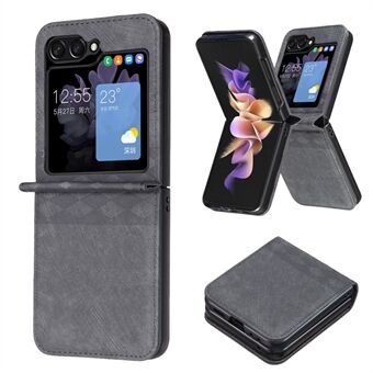 For Samsung Galaxy Z Flip5 5G PU Leather + PC Phone Cover Imprinted Grid Pattern Protective Case