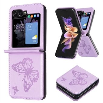 For Samsung Galaxy Z Flip5 5G PU Leather + PC Phone Case Butterfly Pattern Imprinted Shockproof Cover