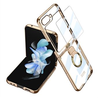 GKK For Samsung Galaxy Z Flip5 5G Clear Case Hard PC Ring Kickstand Phone Cover with Back Screen Protector