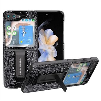 ABEEL For Samsung Galaxy Z Flip5 5G Crocodile Texture Kickstand Cover Genuine Cow Leather+PC Phone Case