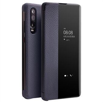 QIALINO View Window Litchi Texture Cowhide Leather Smart Cover for Huawei P30