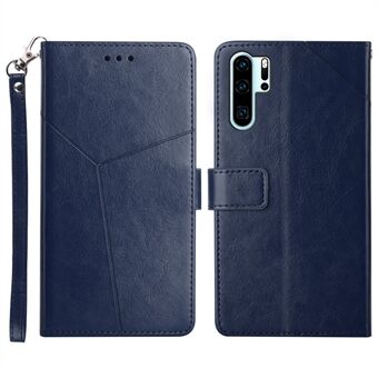 Drop-Resistant Y-Shaped Lines Imprinting Anti-Scratch PU Leather Cover Shell with Wallet Stand Design for Huawei P30 Pro