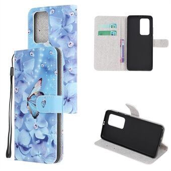 Cross Texture Pattern Printing Leather Wallet Cover with Strap for Huawei P40