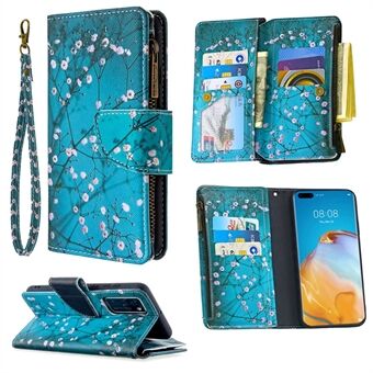 BF03 Pattern Printing Zipper Wallet Stand Leather Shell for Huawei P40