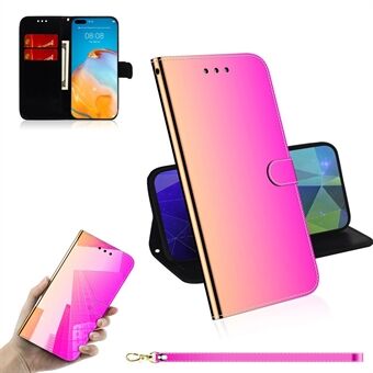 Mirror Surface Leather Wallet Cover with Strap Case for Huawei P40 Pro