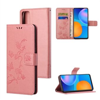 Imprint Butterfly Flowers Leather Wallet Case Cover for Huawei P smart 2021/Y7a