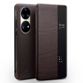 QIALINO Top Layer Cowhide Leather Phone Case Protector with View Window for Huawei P50 Pro
