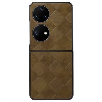 For Huawei P50 Pocket Phone Case PU Leather Grid Texture Shockproof Soft TPU Bumper Hard PC Hybrid Protective Cover
