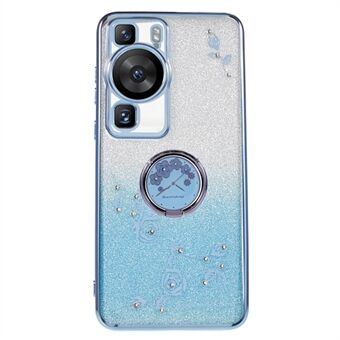 For Huawei P60 Flower Pattern Kickstand TPU Case Rhinestone Gradient Glitter TPU Cover