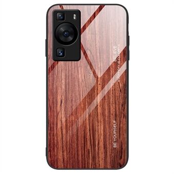 For Huawei P60 Wooden Pattern Phone Case Tempered Glass + TPU Shock Protective Cover
