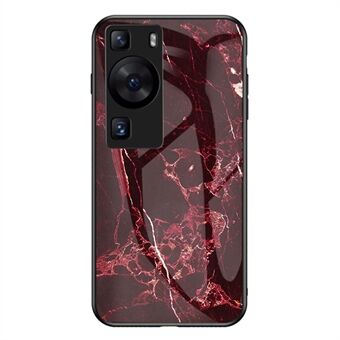 For Huawei P60 / P60 Pro Marble Pattern Phone Cover Tempered Glass+PC+TPU Anti-drop Case