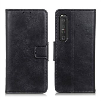 Folio Flip Crazy Horse Texture Wallet Design PU Leather Stand Protector Cover for Sony Xperia 1 III 5G - Black