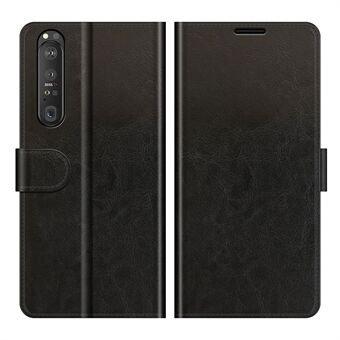 Crazy Horse Texture Leather Wallet Case for Sony Xperia 1 III 5G - Black