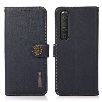 KHAZNEH Textured Genuine Leather Phone Shell Case with RFID Anti-theft Swiping Design for Sony Xperia 1 III 5G
