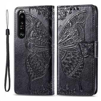Wallet Design Big Butterfly Imprinting Leather Stand Phone Shell for Sony Xperia 1 III 5G