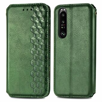 Auto-Absorbed Magnet PU Leather Case Rhombus Imprinting Design with Wallet Stand for Sony Xperia 1 III 5G
