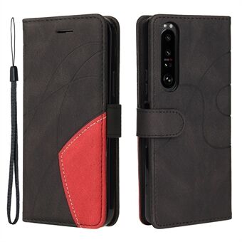 KT Leather Series-1 Bi-color Splicing Style Leather Wallet Phone Cover with Handy Strap for Sony Xperia 1 III 5G