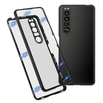 Lens Cover Design Magnetic Closed Metal Frame + Ultra Clear Drop-Resistant Double-Sided Tempered Glass Phone Shell for Sony Xperia 1 III 5G