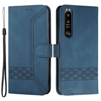 YX0010 Rhombus Lines Imprinting Skin-touch Feel Leather Stand Case Cover with Card Slots and Cash Pocket for Sony Xperia 1 III 5G