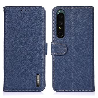 KHAZNEH for Sony Xperia 1 IV Wallet Style Folio Flip Anti-fall Case Litchi Texture Genuine Leather Stand TPU Inner Shell