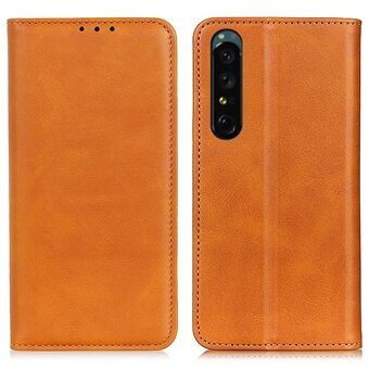 Auto-absorbed Split Leather Phone Cover for Sony Xperia 1 IV, Full Protection Wallet Design Stand Cell Phone Shell