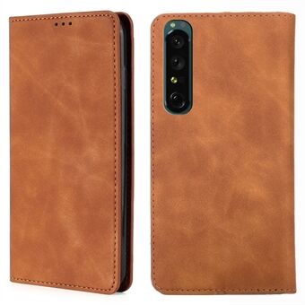 Cell Phone Wallet Bag Shell for Sony Xperia 1 IV, Skin-touch Feeling Leather Case Anti-scratch Card Holder Auto Closing Magnetic Stand Phone Cover