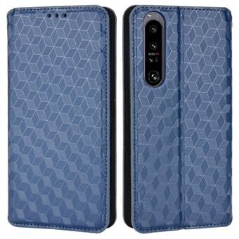Imprinted Rhombus Pattern Case for Sony Xperia 1 IV, PU Leather Stand Magnetic Auto Closure Wallet Phone Shell