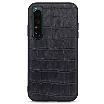 For Sony Xperia 1 IV Stylish Crocodile Texture Protective Case Genuine Leather Coated Hybrid Phone Cover