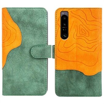 For Sony Xperia 1 IV 5G Well-protected Wood Texture Color Splicing Phone Cover Anti-drop Wallet Leather Case with Stand