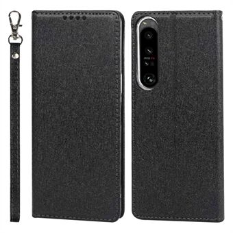 For Sony Xperia 1 IV 5G Shockproof PU Leather Silk Texture Phone Case Full Protection Flip Wallet Stand with Strap