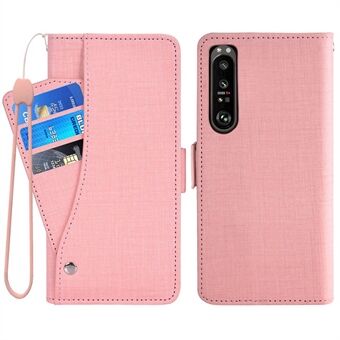 For Sony Xperia 1 IV 5G Rotating Card Slot Phone Case Jean Cloth Texture PU Leather + TPU Stand Wallet Cover