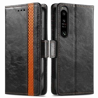 CASENEO 002 Series for Sony Xperia 1 IV 5G RFID Blocking Phone Case PU Leather Wallet Stand Magnetic Clasp  Business Style Splicing Anti-drop Phone Cover