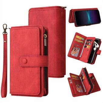 For Sony Xperia 1 IV 5G KT Multi-Functional Series-2 Skin-touch Feeling Viewing Stand Wallet Flip Leather Case with Multiple Card Slots Zipper Pocket
