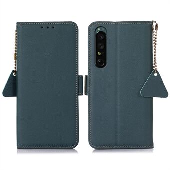 TJ Series For Sony Xperia 1 IV 5G RFID Blocking Phone Cover Anti-scratch Genuine Leather Wallet Stand Case
