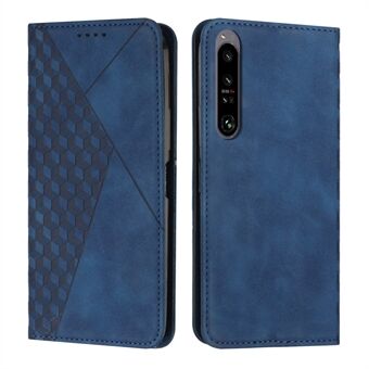 For Sony Xperia 1 IV 5G Magnetic Auto-closing Imprinted Rhombus Pattern PU Leather Flip Wallet Case Stand Skin-touch Feeling Phone Cover