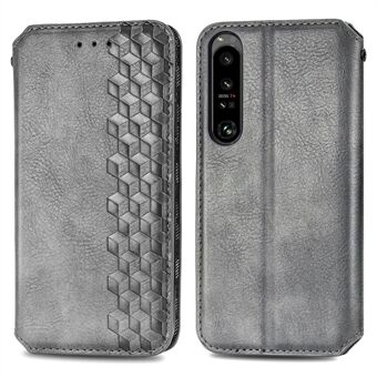 Anti-drop Phone Cover For Sony Xperia 1 IV 5G, Rhombus Imprinted PU Leather Magnetic Closure Anti-shock Cell Phone Case Wallet with Foldable Stand
