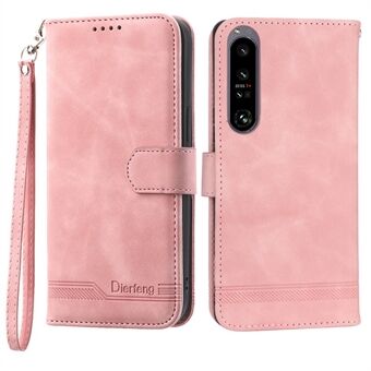 DIERFENG DF-03 Cell Phone Cover for Sony Xperia 1 IV 5G, Lines Imprinted PU Leather Wallet Phone Stand Case