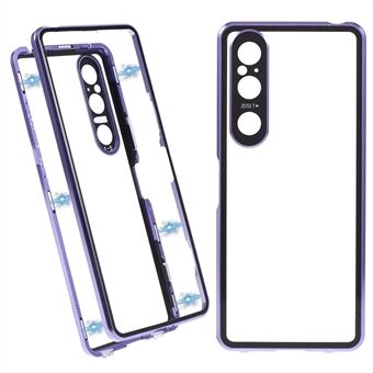 For Sony Xperia 1 V Magnetic Adsorption Case Metal Frame + Tempered Glass + PC Back Clear Phone Cover