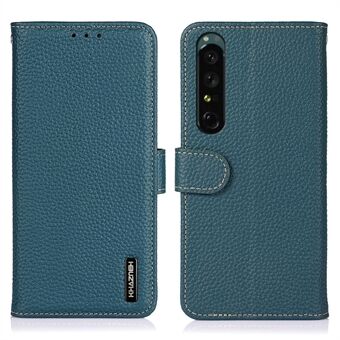 KHAZNEH Anti-drop Phone Cover For Sony Xperia 1 V , Genuine Leather Litchi Texture Wallet Stand Protective Case