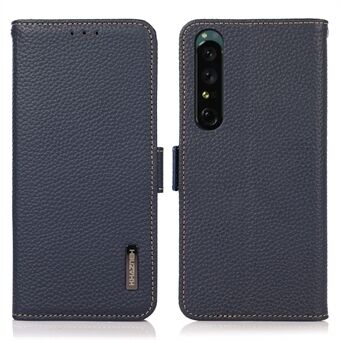 KHAZNEH For Sony XPeria 1 V Genuine Leather Phone Case RFID Blocking Anti-scratch Flip Cover Stand Wallet