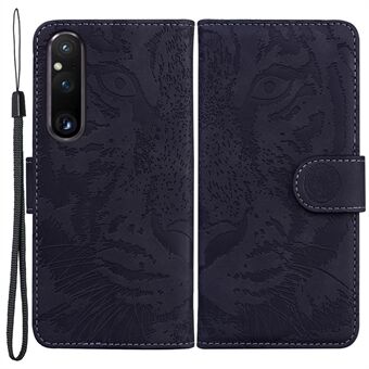 For Sony Xperia 1 V PU Leather Wallet Case Tiger Imprinted Folding Stand Phone Cover