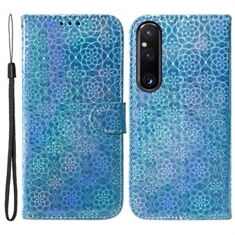 For Sony Xperia 1 V Leather Phone Case Dazzling Flower Pattern Anti-scratch Wallet Stand Cover
