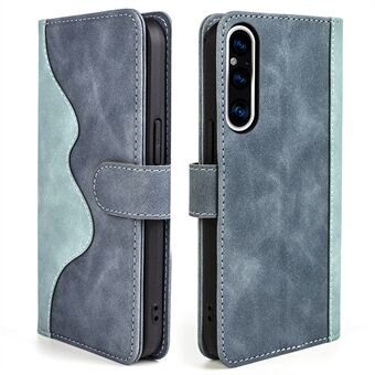 For Sony Xperia 1 V Dual Color Splicing Stand Wallet Phone Case PU Leather Cover