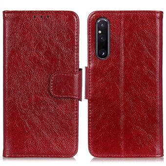 For Sony Xperia 1 V Split Leather Phone Case Nappa Texture Stand Wallet Magnetic Clasp Phone Cover