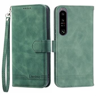 DIERFENG DF-03 For Sony Xperia 1 V Shockproof Case Lines Imprinted Phone Case Leather Flip Cover with Stand