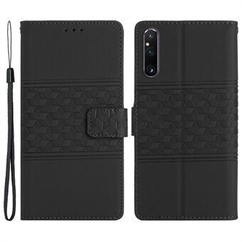 Phone Wallet Case for Sony Xperia 1 V , Imprinted Rhombus Leather Stand Phone Cover