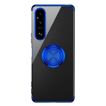 For Sony Xperia 1 V Electroplating TPU Phone Case with Ring Kickstand Anti-drop Back Cover