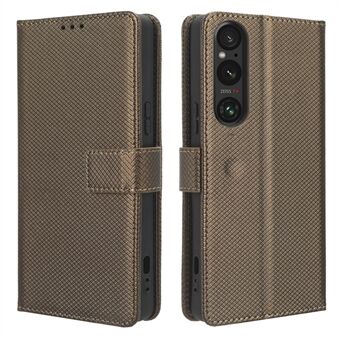 Diamond Texture Case for Sony Xperia 1 V PU Leather Wallet Stand Shockproof Phone Cover
