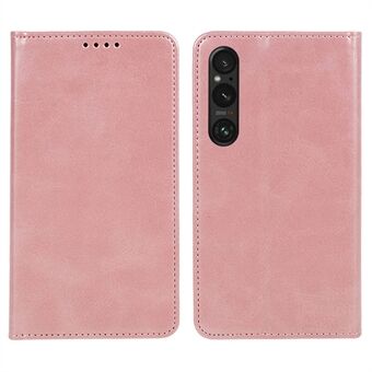 For Sony Xperia 1 V Calf Texture PU Leather Case Wallet Slim-Fit Business Style Phone Stand Cover