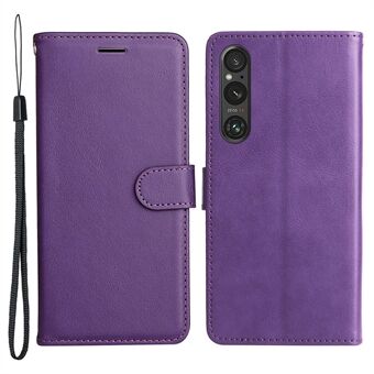KT Leather Series-2 For Sony Xperia 1 V Shockproof PU Leather Shell Solid Color Stand Phone Case Wallet